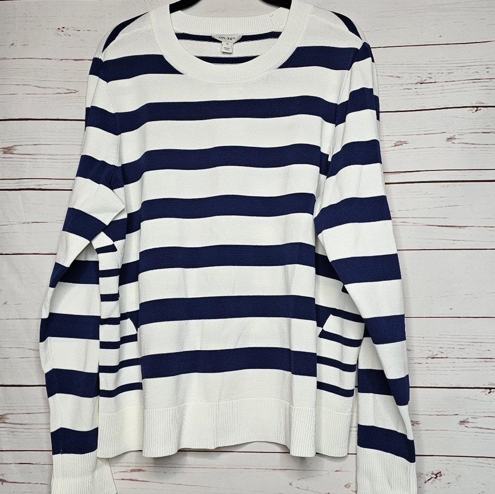 ON 34th Striped Navy and White Crewneck Sweater - Picture 8 of 12